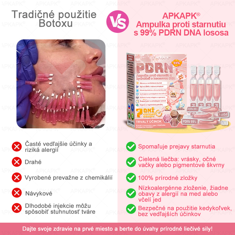 👨⚕️ Vyrobené a zaslané zo Slovenska ✨ APKAPK® 99% PDRN lososový DNA anti-aging ampulový roztok s 99% PDRN + včelí jed · 7x hlboká hydratácia | Rieši vrásky, suchosť, začervenanie, tmavé škvrny, purpuru a zápal — Viditeľné výsledky za 7 dní