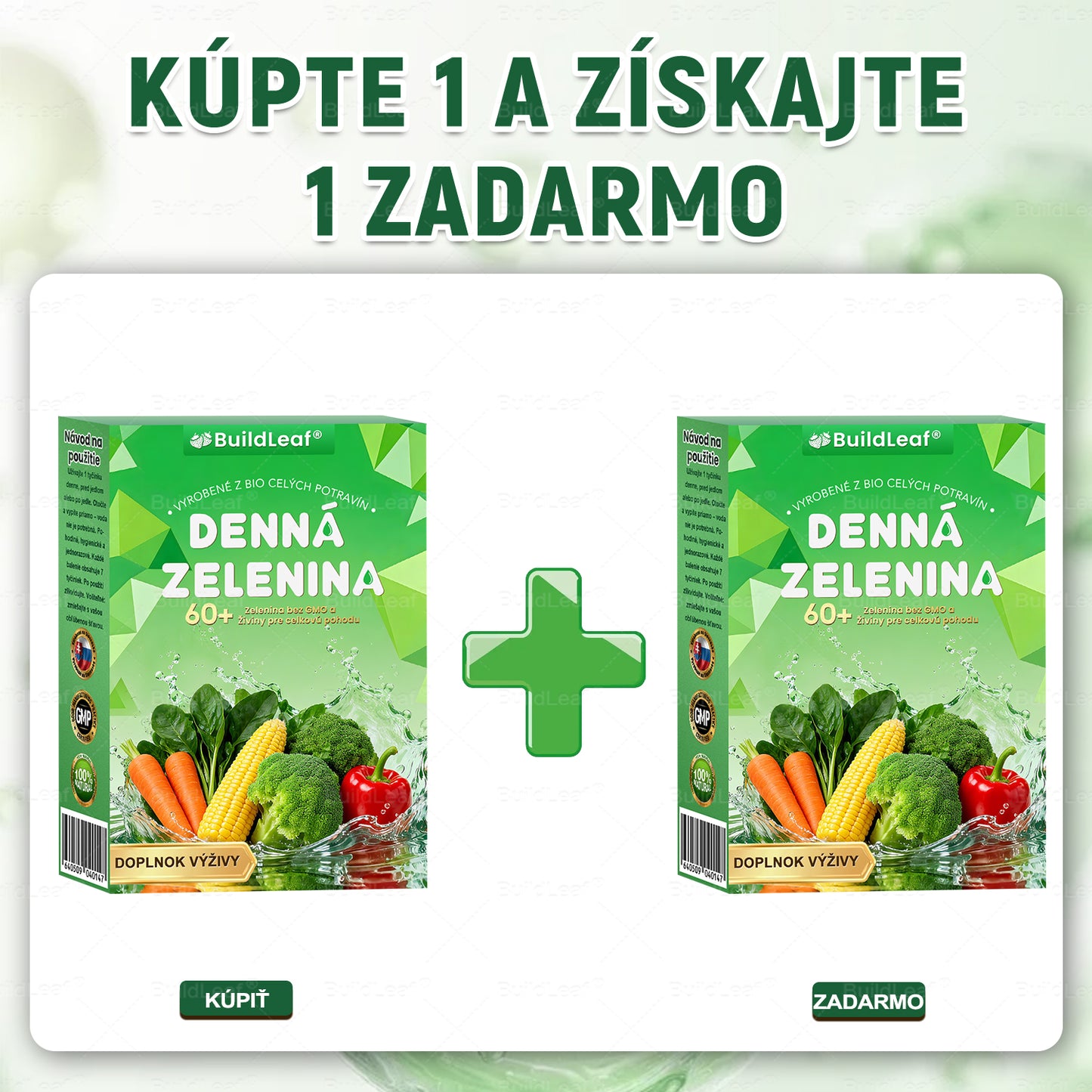 BuildLeaf® 60+ Ne-GMO rastlinné perorálne riešenie, vyrobené z organických celých potravín a superzeleniny pre celkovú pohodu.