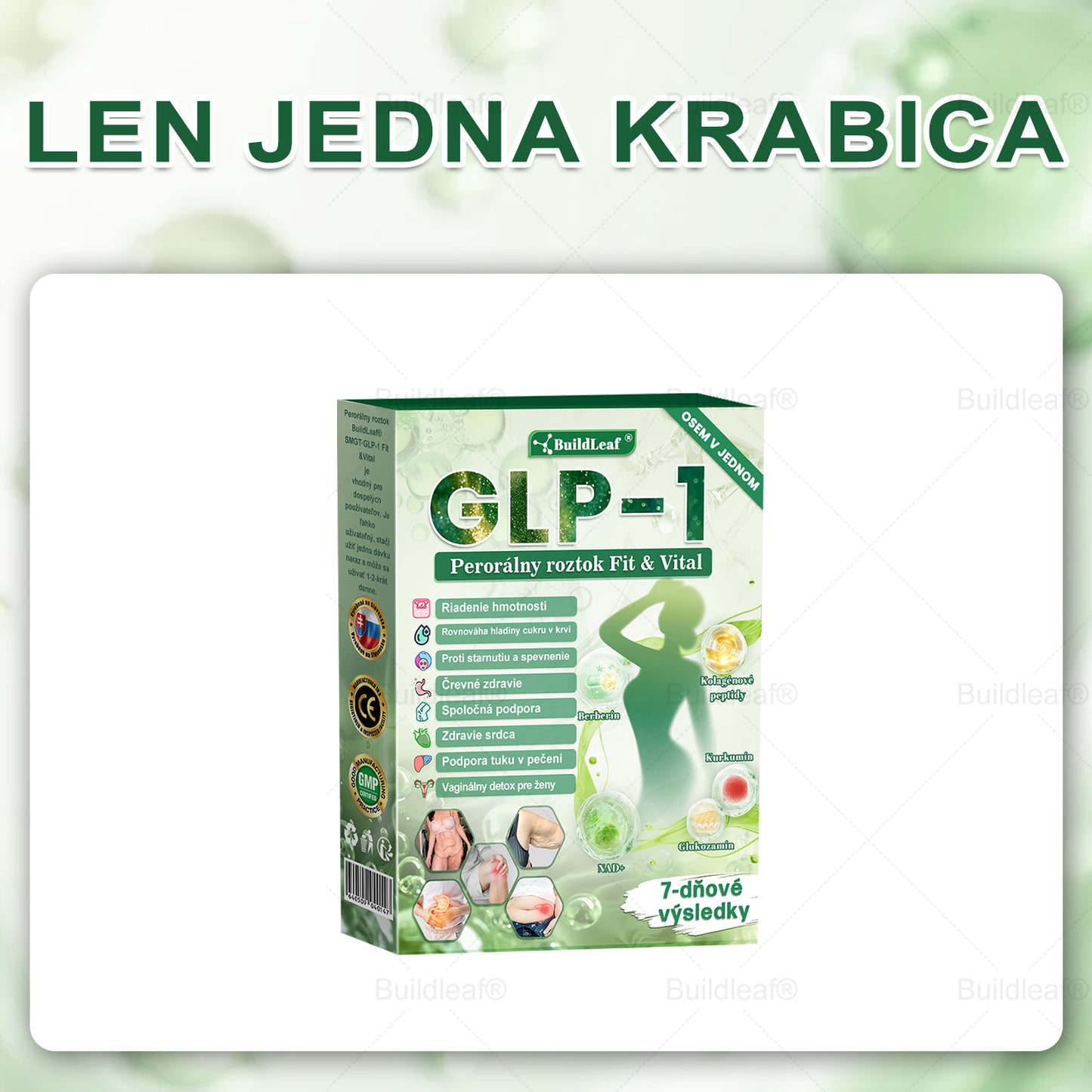 BuildLeaf® GLP-1 6-v-1 Health Solution Perorálna tekutina (Len raz denne, viditeľné zmeny už za 7 dní) Pre obezitu, kardiovaskulárne ochorenia, cukrovku, spánkové apnoe, zdravie čriev, problémy s kĺbmi a ďalšie