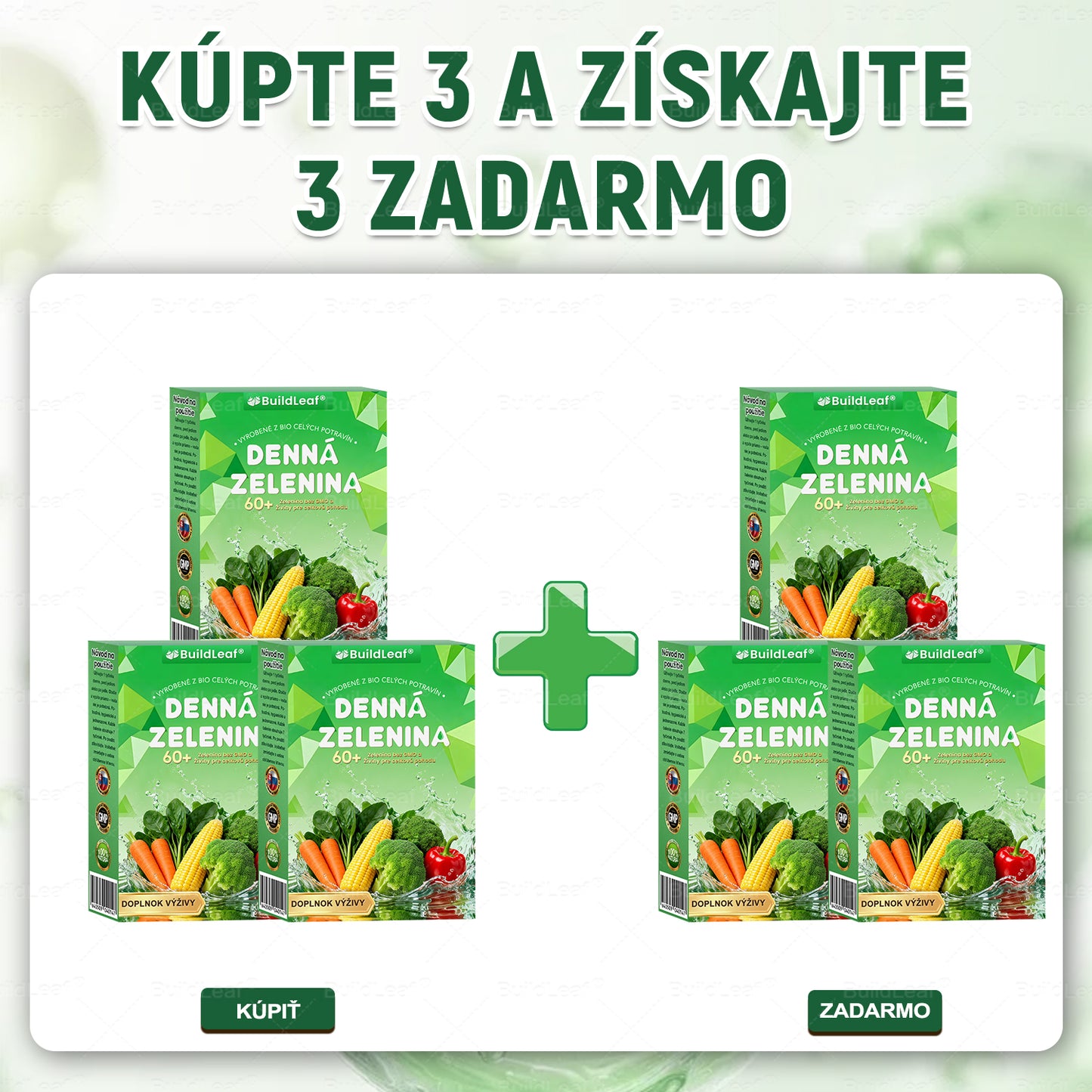BuildLeaf® 60+ Ne-GMO rastlinné perorálne riešenie, vyrobené z organických celých potravín a superzeleniny pre celkovú pohodu.