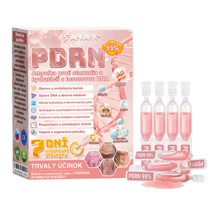 👨‍⚕️ Vyrobené a zaslané zo Slovenska ✨ APKAPK® 99% PDRN lososový DNA anti-aging ampulový roztok s 99% PDRN + včelí jed · 7x hlboká hydratácia | Rieši vrásky, suchosť, začervenanie, tmavé škvrny, purpuru a zápal — Viditeľné výsledky za 7 dní